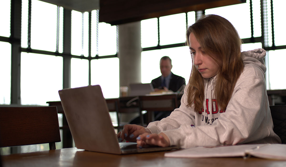 Student working on laptop