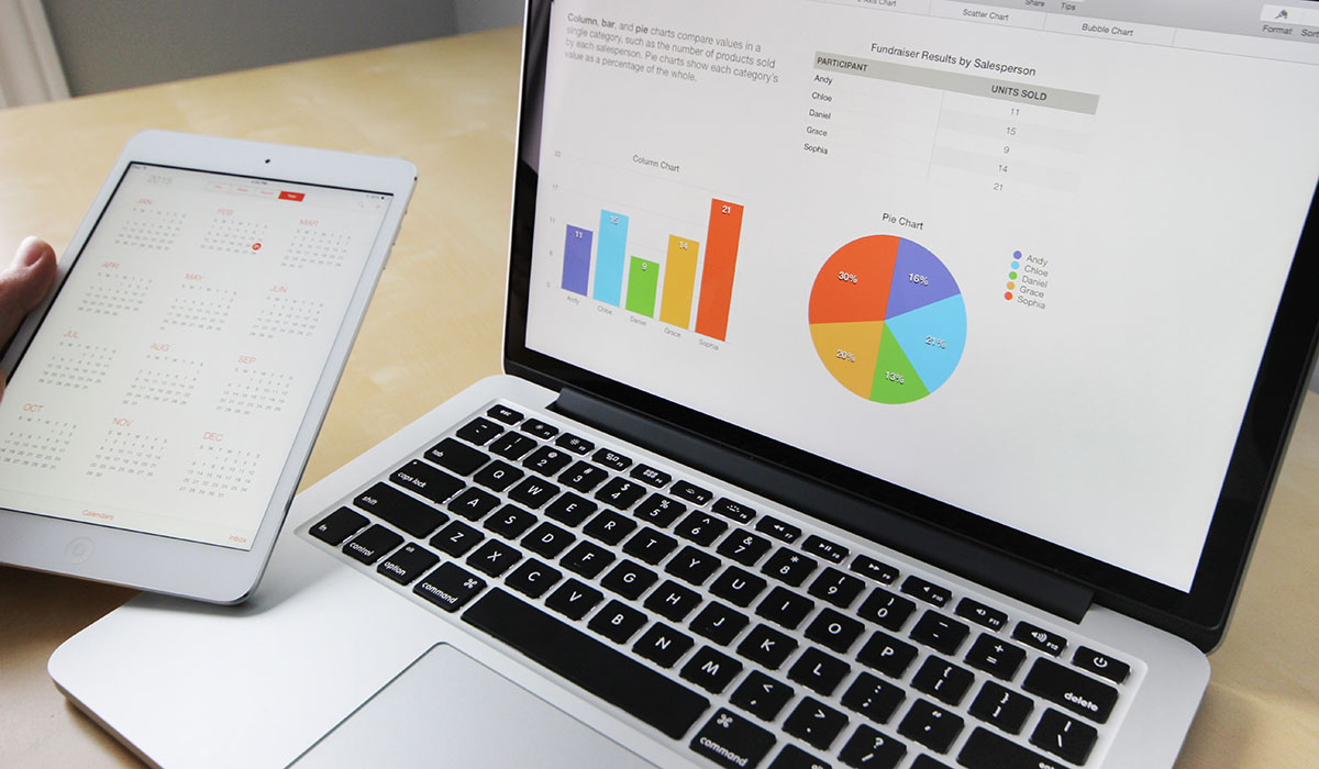 Laptop with charts