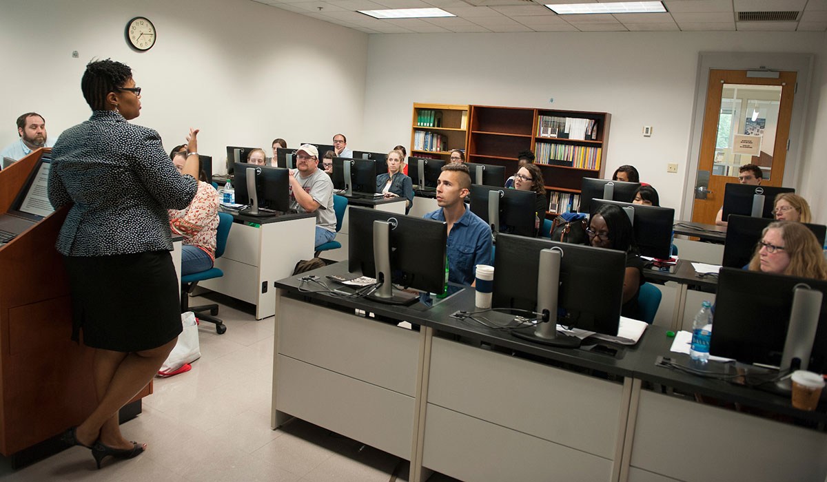 Students in computer lab classroom